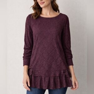 Nally & Millie Layered Lace Boat Neck Tunic Top Size Large NWT